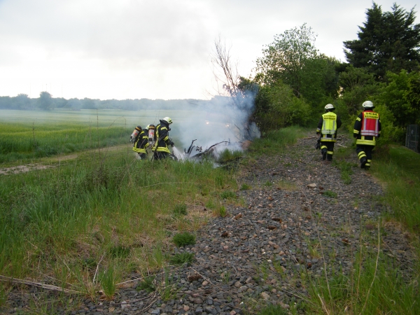 Böschungsbrand an den ehemaligen Bahngleisen