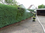 Brennt Hecke, droht auf Nachbarhaus überzugreifen